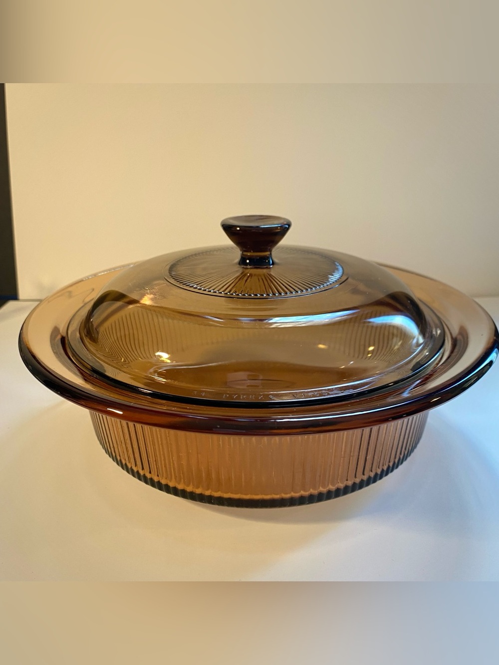 Vision by Corning Amber Glass Covered Ribbed Casserole Dish w/Lid 1 Qt